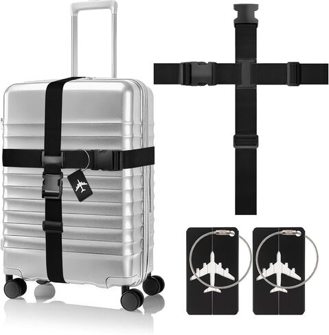 BILIONE Cross Luggage Straps and Luggage Tags Set, Cross Luggage Straps and 2 Tags Set, Heavy Duty Suitcase Belts Adjustable Travel Accessories for 20-32 Inch Luggage (Blue) in Saudi Arabia