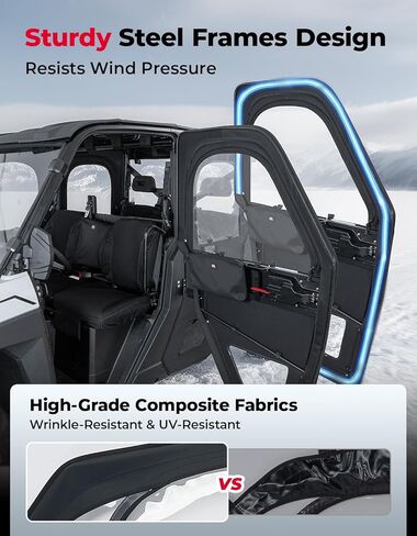 أبواب KEMIMOTO UTV بإطار فولاذي متوافقة مع Polaris Ranger CREW XP 1000 2019-2026، حاوية الكابينة مقاومة للماء، مقاومة للتمزق، طقم باب بإطار من قماش أكسفورد PVC المنقوش in Kuwait