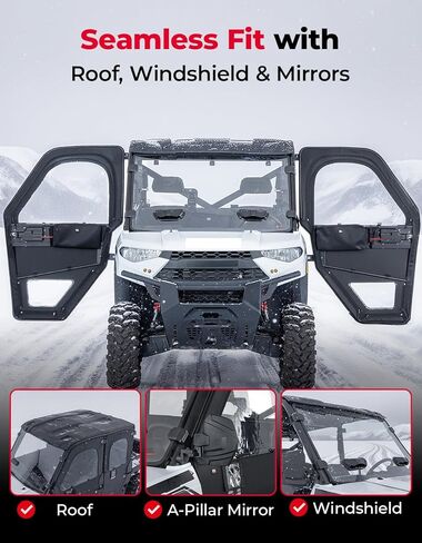 أبواب KEMIMOTO UTV بإطار فولاذي متوافقة مع Polaris Ranger CREW XP 1000 2019-2026، حاوية الكابينة مقاومة للماء، مقاومة للتمزق، طقم باب بإطار من قماش أكسفورد PVC المنقوش in Kuwait