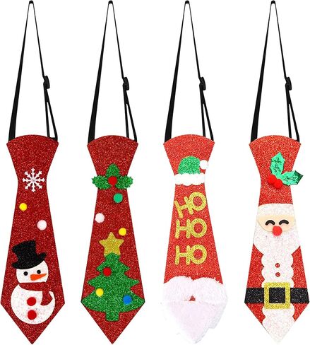 4 Pcs Christmas Tie, Santa Claus Snowman Christmas Tree Felt Ties for Boys Men, Xmas Necktie Party Costume Decoration Photo Booth for Xmas Party Supplies in Saudi Arabia