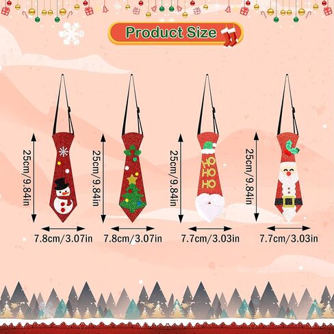 4 Pcs Christmas Tie, Santa Claus Snowman Christmas Tree Felt Ties for Boys Men, Xmas Necktie Party Costume Decoration Photo Booth for Xmas Party Supplies in Saudi Arabia