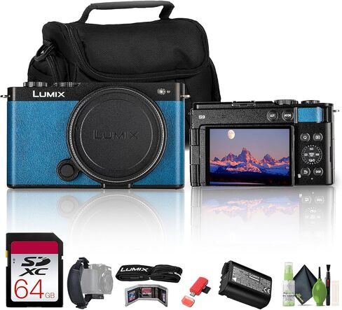 حزمة Panasonic Lumix S9 Mirrorless Camera (Blue) مع بطاقة 64 جيجابايت UHS-II SDXC ، حقيبة سفر ، مجموعة تنظيف ، حزام يدوي ، محفظة البطاقة ، قارئ بطاقة USB ، مجموعة VLOG كاملة الإطار in Saudi Arabia