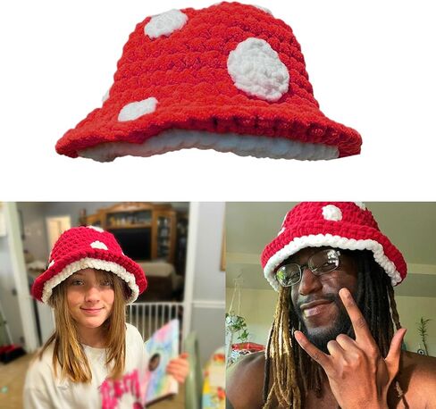 Halloween Crochet Fisherman Hat Soft Bucket Cute Handmade Mushroom Women Novelty Photoshoots Womens Halloween Knitte Black in Saudi Arabia