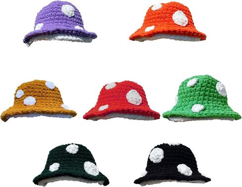 Halloween Crochet Fisherman Hat Soft Bucket Cute Handmade Mushroom Women Novelty Photoshoots Womens Halloween Knitte Black in Saudi Arabia
