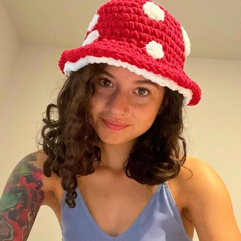 Halloween Crochet Fisherman Hat Soft Bucket Cute Handmade Mushroom Women Novelty Photoshoots Womens Halloween Knitte Black in Saudi Arabia