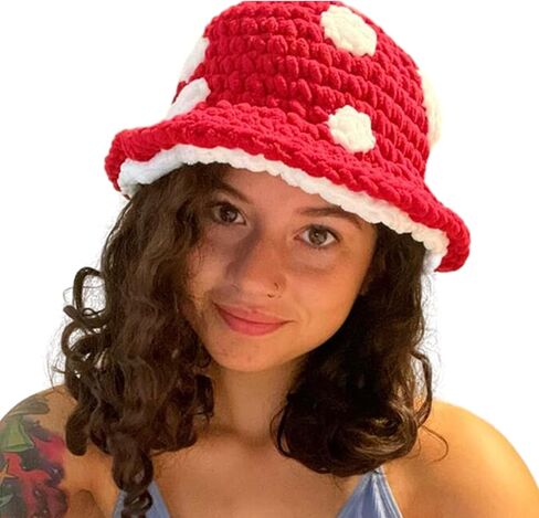 Halloween Crochet Fisherman Hat Soft Bucket Cute Handmade Mushroom Women Novelty Photoshoots Womens Halloween Knitte Black in Saudi Arabia