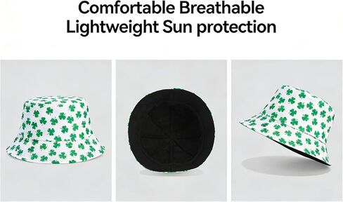 St. Patrick's Day Shamrock Bucket Hat for Women & Men - Green Clover Print Reversible Sun Hat in Saudi Arabia