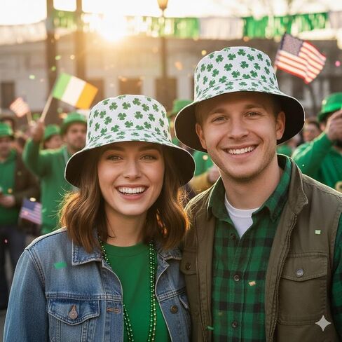 St. Patrick's Day Shamrock Bucket Hat for Women & Men - Green Clover Print Reversible Sun Hat in Saudi Arabia