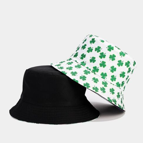 St. Patrick's Day Shamrock Bucket Hat for Women & Men - Green Clover Print Reversible Sun Hat in Saudi Arabia