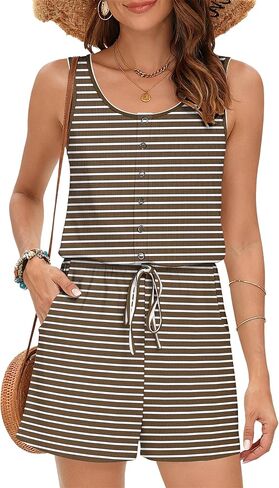 ثوب فضفاض من MISFAY للنساء موضة صيف 2026 بأزرار غير رسمية ورقبة سكوب بدون أكمام جمبسوت قصير مع جيوب ملابس لقضاء إجازة الشاطئ in Kuwait