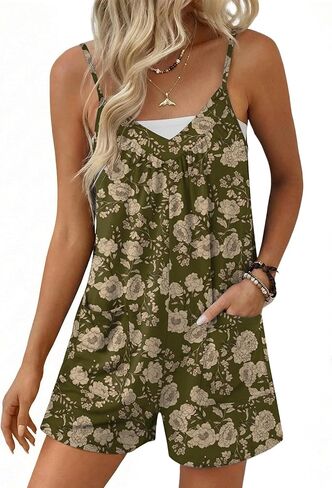 Ekouaer Womens Summer Casual Sleeveless Rompers 2026 Floral Loose Shorts Overalls Adjustable Boho Jumpsuits with Pockets in Kuwait