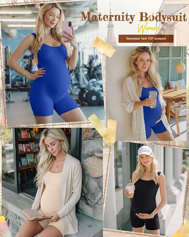 3 Pcs Women's Cotton Maternity Bodysuit Ribbed Pregnancy Shapewear Workout Romper Sleeveless Shorts Tanks Jumpsuit in Saudi Arabia