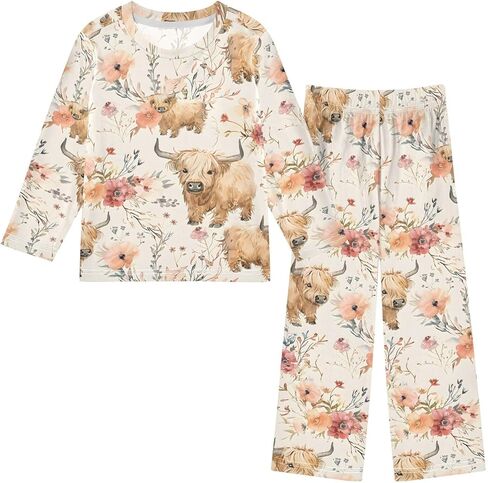 senya Cute Capybara Strawberry Pajamas 2 Piece Set Long Sleeve Soft Sleepwear for 3-11 Years in Saudi Arabia