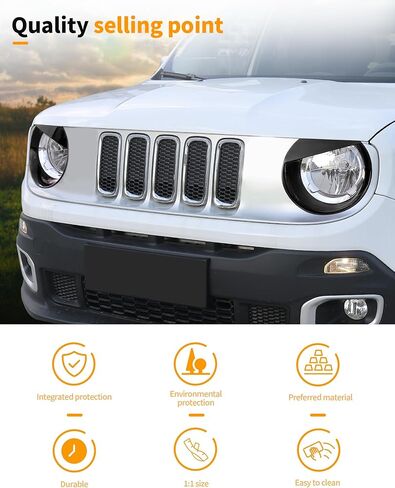 Hoolcar for Renegade Angry Eyes Headlight Bezels Trim Cover Fit for Jeep Renegade 2016 2017 2018 Front Light Cover Trim Exterior Accessories, Black in Saudi Arabia