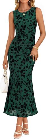 ZESICA Women's Sleeveless Floral Bodycon Maxi Dress 2026 Summer Ruched Mesh Wedding Guest Cocktail Party Dresses in Saudi Arabia