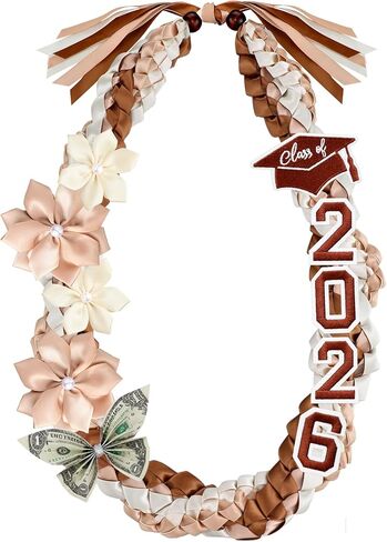 Lyrow 50'' 2026 Graduation Lei Double Braided Strands Graduation Ribbon Leis with 4 Satin Flowers Congrats Graduates Money Leis Class of 2026 Gift for Men Women in Saudi Arabia