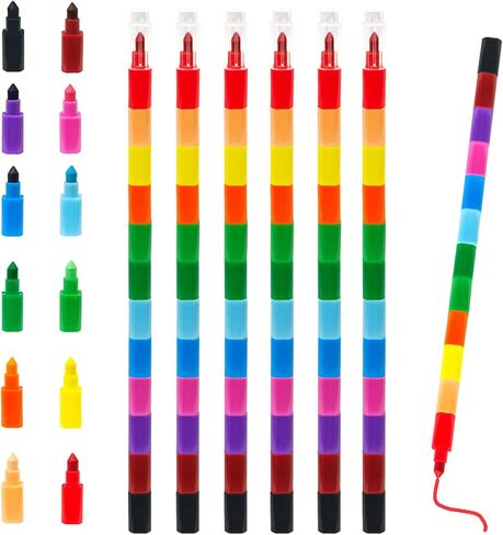 Stackable Crayons,6 PCS Stacking Buildable Crayons Colorful Stackable Pencils,12 Colors Stackable Painting Colored Pencils in Saudi Arabia