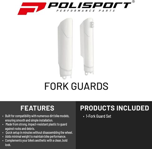 Polisport Fork Guards for Yamaha YZ250F/YZ450F 16-21, YZ125/250 15-21, YZ250FX/YZ450FX 16-21 | Durable Polypropylene, OEM Fit, White, Enduro Fork Protection in Saudi Arabia