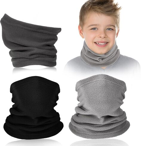 Janmercy 3 Pieces Kids Neck Warmer Winter Fleece Neck Gaiter Windproof Face Mask Cover Ski Tube Scarf for Boys Girls(Dark) in Saudi Arabia