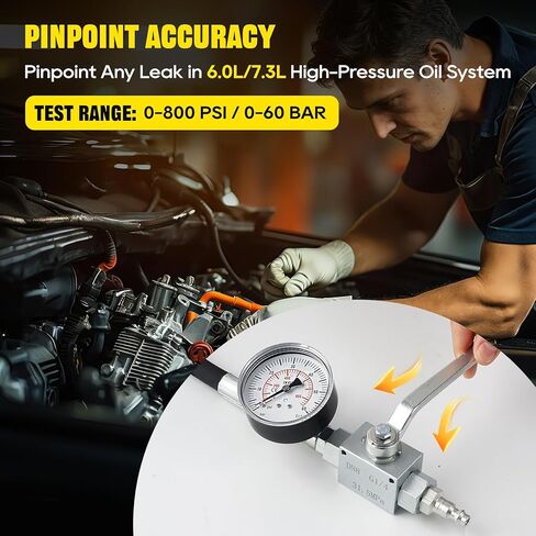 جهاز اختبار نظام الزيت عالي الضغط 6.0، مجموعة أدوات اختبار الهواء IPR الخاصة المتوافقة مع Ford 6.0L - 7.3L Powerstroke Diesel، أداة تشخيصية احترافية طقم اختبار ضغط الزيت عالي الضغط مع مقياس in Kuwait