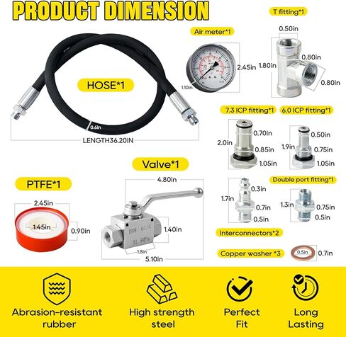 جهاز اختبار نظام الزيت عالي الضغط 6.0، مجموعة أدوات اختبار الهواء IPR الخاصة المتوافقة مع Ford 6.0L - 7.3L Powerstroke Diesel، أداة تشخيصية احترافية طقم اختبار ضغط الزيت عالي الضغط مع مقياس in Kuwait