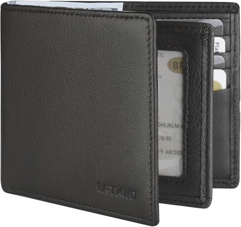 Mens Wallet - Genuine Leather Bifold RFID Blocking Slim Front Pocket Large Capacity with 10 Card Slots, 2 ID Windows & 2 Cash Pockets - Heavy Duty Stitched Gift for Men (Black) in Saudi Arabia
