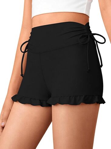 Girls Athletic Dance Ruffle Shorts High Waisted Yoga Cheer Biker Shorts Teen Gymnastics Workout Shorts in Saudi Arabia