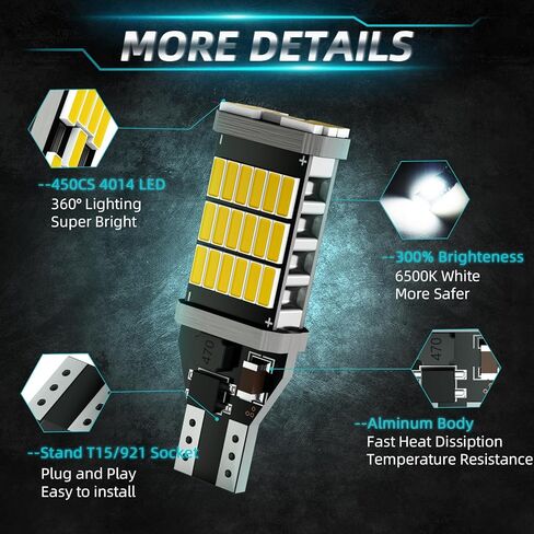 2PCS Silverado LED عكس الضوء يناسب 2014-2026 Chevy Silverado 1500 2500 3500 HD، 6500K White Super Bright Backup Lights البديلة، 2835 45-SMD شرائح خالية من الأخطاء in Saudi Arabia