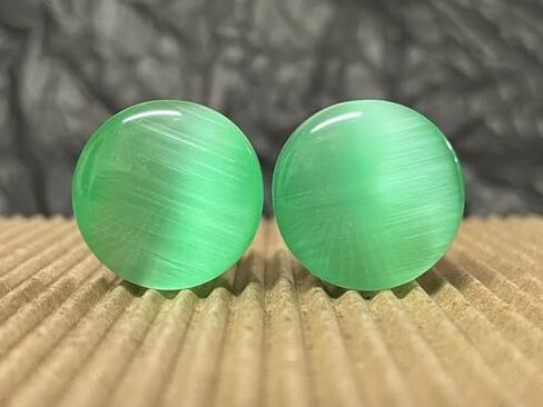 PAIR of Beautiful Green Cat Eye Double Flare Stone Plugs - Gauges - Body Jewelry in Saudi Arabia