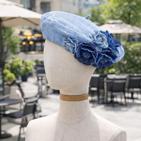 Fashion Women's Denim Beret - French Artist-Style Adjustable Beret, Casual Sun hat for Women, Comfortable fit, Suitable for Outdoor and Stylish Outfits in Saudi Arabia