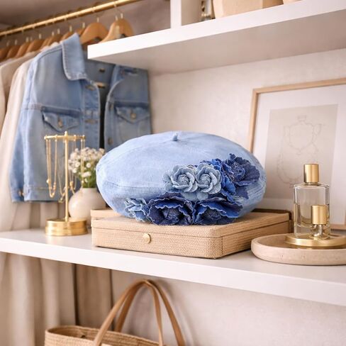 Fashion Women's Denim Beret - French Artist-Style Adjustable Beret, Casual Sun hat for Women, Comfortable fit, Suitable for Outdoor and Stylish Outfits in Saudi Arabia