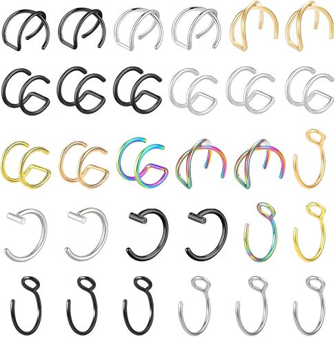 30PCS Non Piercing Lip Ring, Fake Nose Ring Clip On, Stainless Steel Faux Lip Ring Jewelry for Women, Men in Saudi Arabia