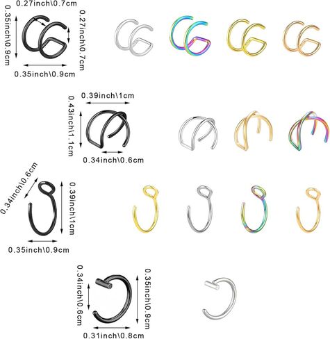 30PCS Non Piercing Lip Ring, Fake Nose Ring Clip On, Stainless Steel Faux Lip Ring Jewelry for Women, Men in Saudi Arabia