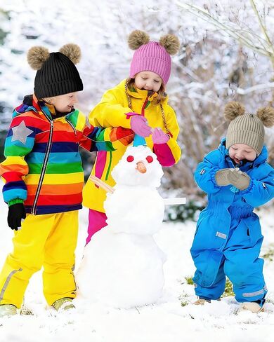 3 Set Kids Beanie Hat and Glove Set Winter Warm Toddler Knit Hat with Pom and Gloves for Girls Boys 5-11 Years in Kuwait