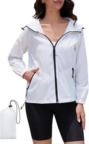 Packable Rain Jacket Women Waterproof Lightweight Jacket With Hood Womens Windbreaker Jacket S-XXL in Kuwait
