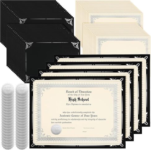 Fainne 100 Sets Certificate Paper Kit Single Sided Awards Holder with Foil Border for 8.5 X11 Certificate Covers Award Seals Stickers Diploma Covers(Navy Blue,Classic) in Saudi Arabia