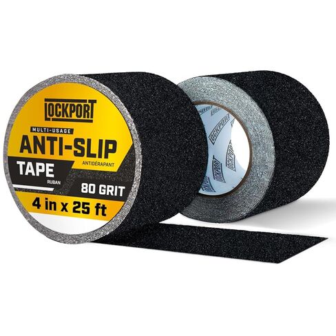 Lockport Grip Tape 2-Pack – Heavy Duty Anti Slip Tape with 80 Grit Traction – 4 in x 50 ft of Waterproof, Oil & UV-Resistant, Grip Tape for Stairs, Treads, & Ramps – Non Slip Tape in Kuwait