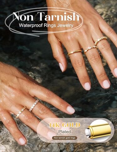 FUNRUN JEWELRY خواتم مطلية بالذهب عيار 14 قيراط للنساء، حلقات قابلة للتكديس غير قابلة للتلطيخ، مجموعة خواتم مفصلية أنيقة مكعبة الزركونيا، مجموعة خواتم مفصل الإبهام، بيان عصري، وعد الزفاف، حلقة التراص الرقيقة مقاس 5-10، 5 قطع in Kuwait