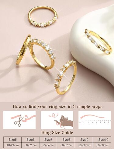 FUNRUN JEWELRY خواتم مطلية بالذهب عيار 14 قيراط للنساء، حلقات قابلة للتكديس غير قابلة للتلطيخ، مجموعة خواتم مفصلية أنيقة مكعبة الزركونيا، مجموعة خواتم مفصل الإبهام، بيان عصري، وعد الزفاف، حلقة التراص الرقيقة مقاس 5-10، 5 قطع in Kuwait