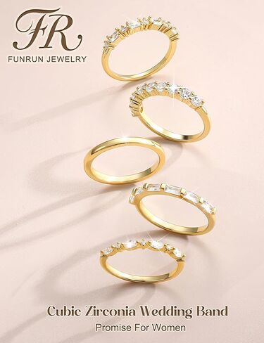 FUNRUN JEWELRY خواتم مطلية بالذهب عيار 14 قيراط للنساء، حلقات قابلة للتكديس غير قابلة للتلطيخ، مجموعة خواتم مفصلية أنيقة مكعبة الزركونيا، مجموعة خواتم مفصل الإبهام، بيان عصري، وعد الزفاف، حلقة التراص الرقيقة مقاس 5-10، 5 قطع in Kuwait