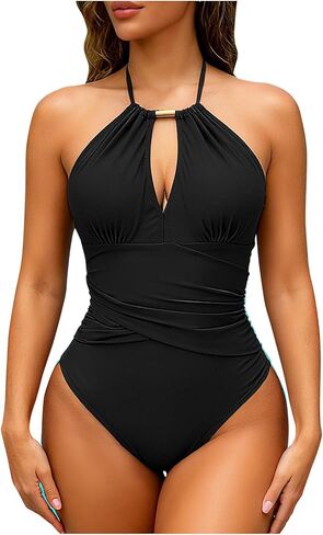 Sexy One Piece Swimsuit Solid Tie Up Front Hollow Out Backless Strappy Crisscross Padded Bra Tummy Control Bathing Suit in Saudi Arabia