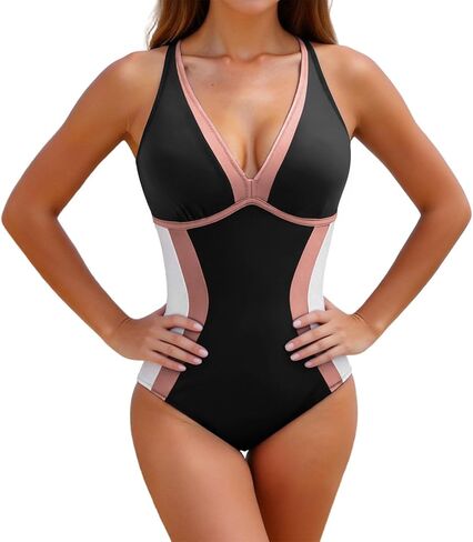 One Piece Swimsuit High Waist Tummy Control Swimwear Slim Fit V Neck Push Up Padded Bra Straps Sexy Monokini for Women in Saudi Arabia