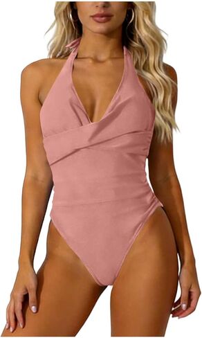 Women's One Piece Swimsuit Solid with Removable Padded Bra Sexy Backless Open Back Slim Fit Tummy Control Bathing Suit in Saudi Arabia