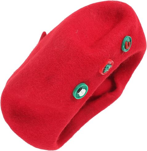 Baluue Christmas Beret Hat Women Wool Warm Beret for Party Stylish Japanese Art in Red Festive Button Accessory in Saudi Arabia