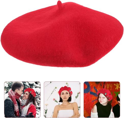 Baluue Christmas Beret Hat Women Wool Warm Beret for Party Stylish Japanese Art in Red Festive Button Accessory in Saudi Arabia