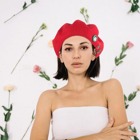 SUPVOX Christmas Beret Hat Women’s Wool Blend Warm Decorative Beret for Ladies Holiday Party Red Winter Cap Festive Button Accessory in Saudi Arabia