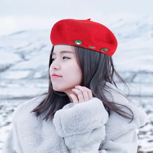 SUPVOX Christmas Beret Hat Women’s Wool Blend Warm Decorative Beret for Ladies Holiday Party Red Winter Cap Festive Button Accessory in Saudi Arabia