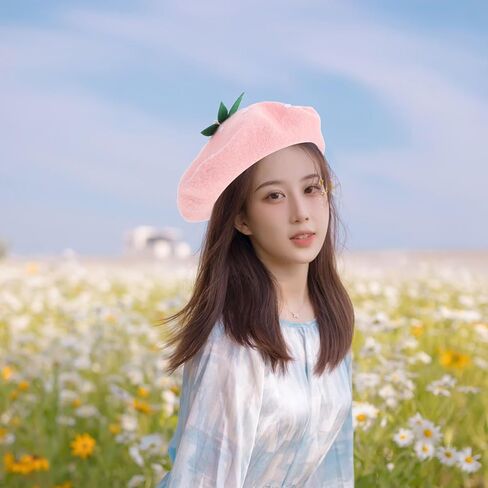 NOLITOY Pink Wool Beret Hat for Women, French-Inspired Berry Mushroom Painter Cap, Adult Size 56-58cm, Autumn Winter Party and Cosplay Accessory in Saudi Arabia