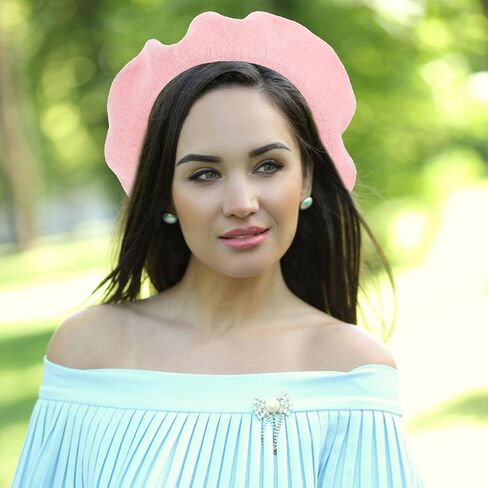 NOLITOY Pink Wool Beret Hat for Women, French-Inspired Berry Mushroom Painter Cap, Adult Size 56-58cm, Autumn Winter Party and Cosplay Accessory in Saudi Arabia