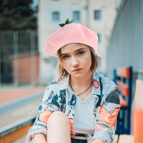 NOLITOY Pink Wool Beret Hat for Women, French-Inspired Berry Mushroom Painter Cap, Adult Size 56-58cm, Autumn Winter Party and Cosplay Accessory in Saudi Arabia